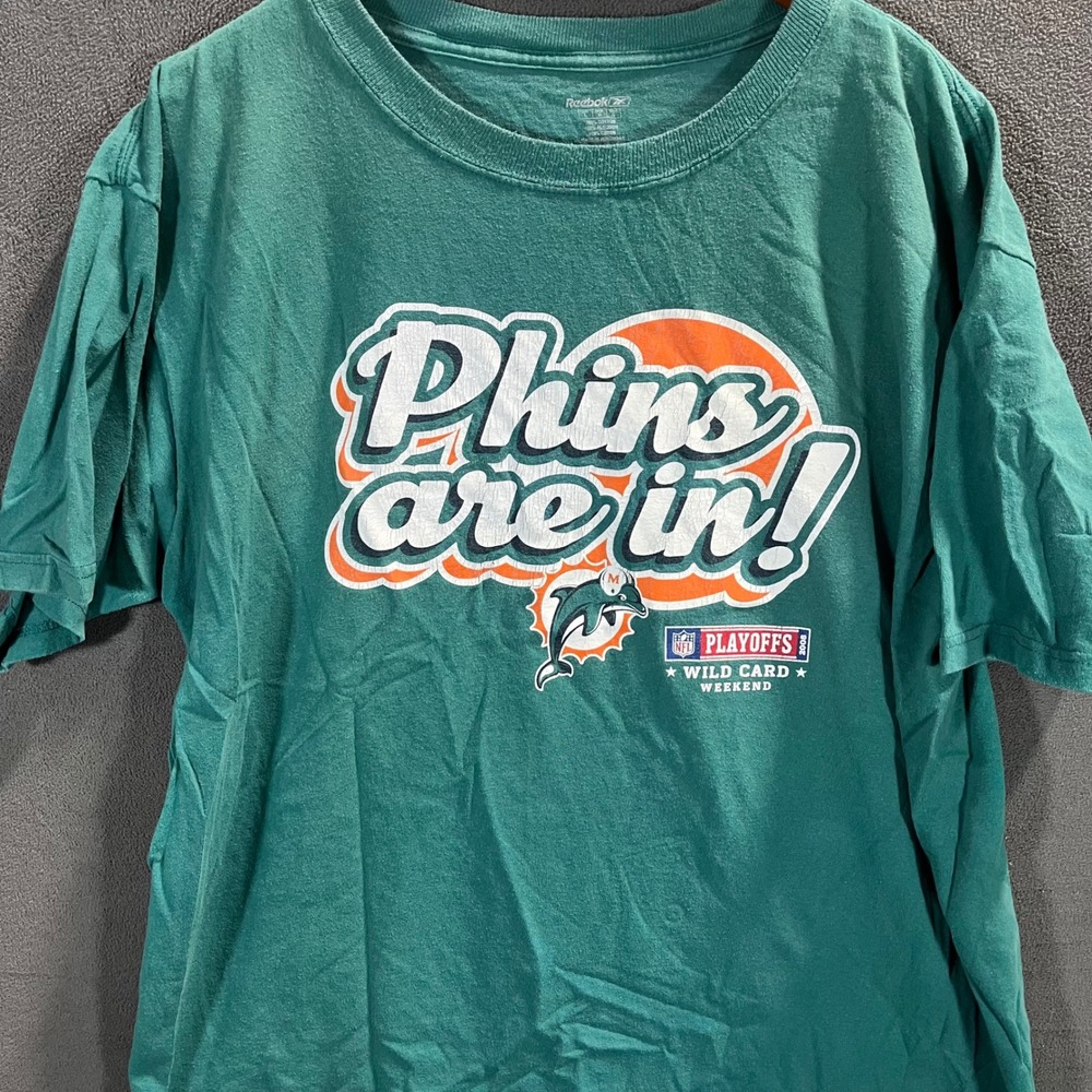Reebok Miami Dolphins Phins Are In 2008 NFL Playoffs Wild Card T-Shirt Mens L